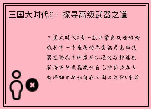 三国大时代6：探寻高级武器之道